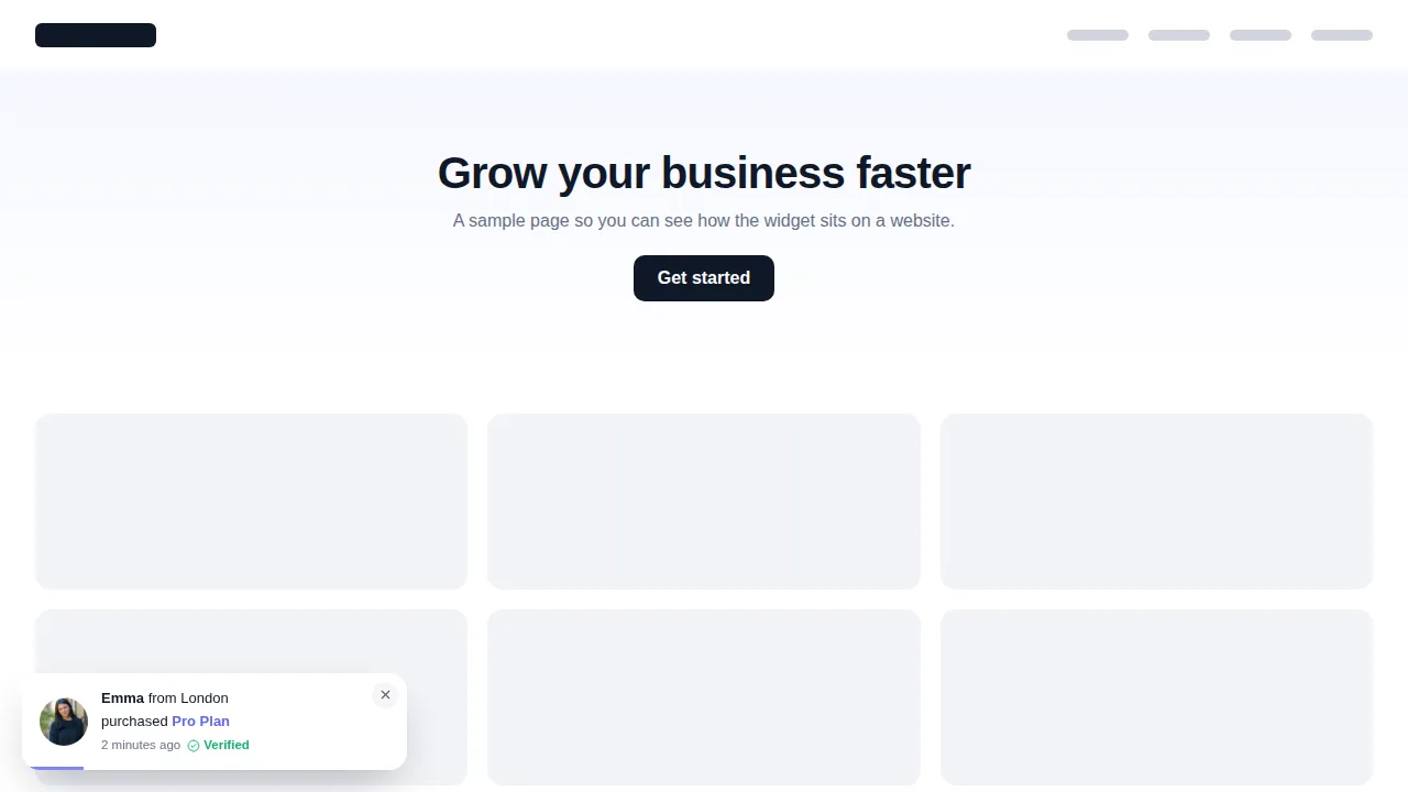 Recent purchase social proof toast in the bottom corner of a website, showing who bought and how long ago
